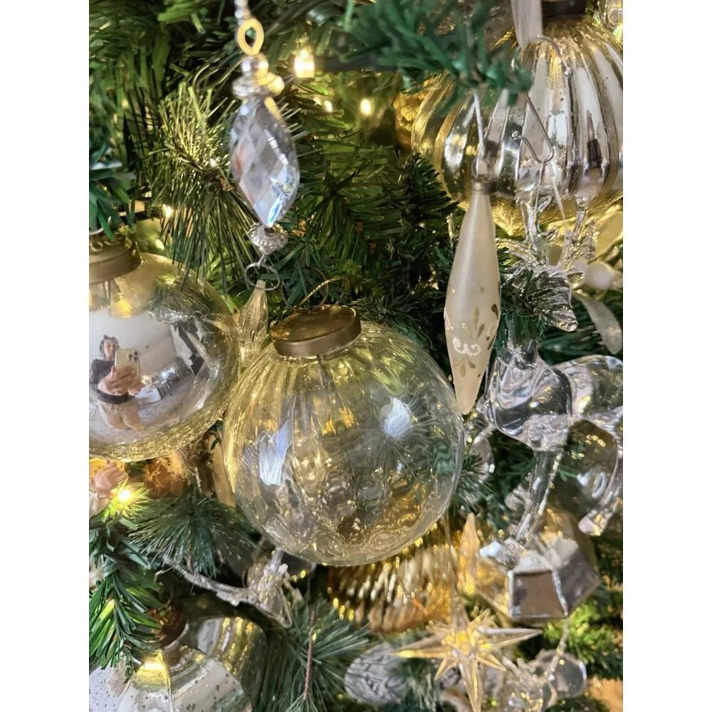 2 Restoration Hardware Optic Silver Ball Clear Glass Globe Christmas Ornaments L